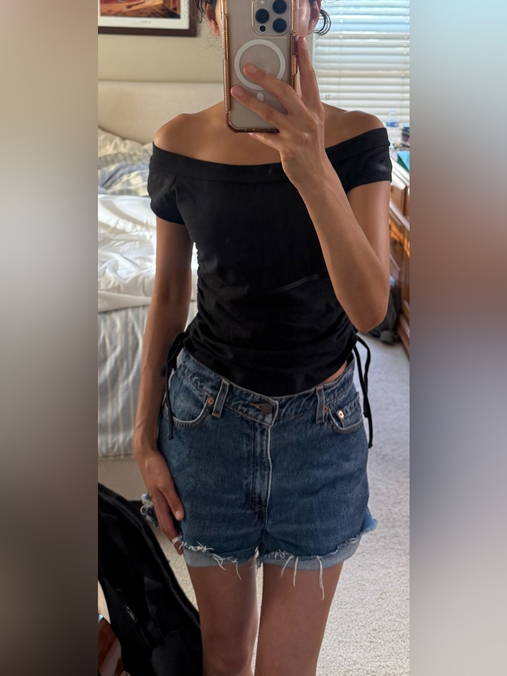 Brandy Melville Off-Shoulder Black Ruched Side Women’s Top.